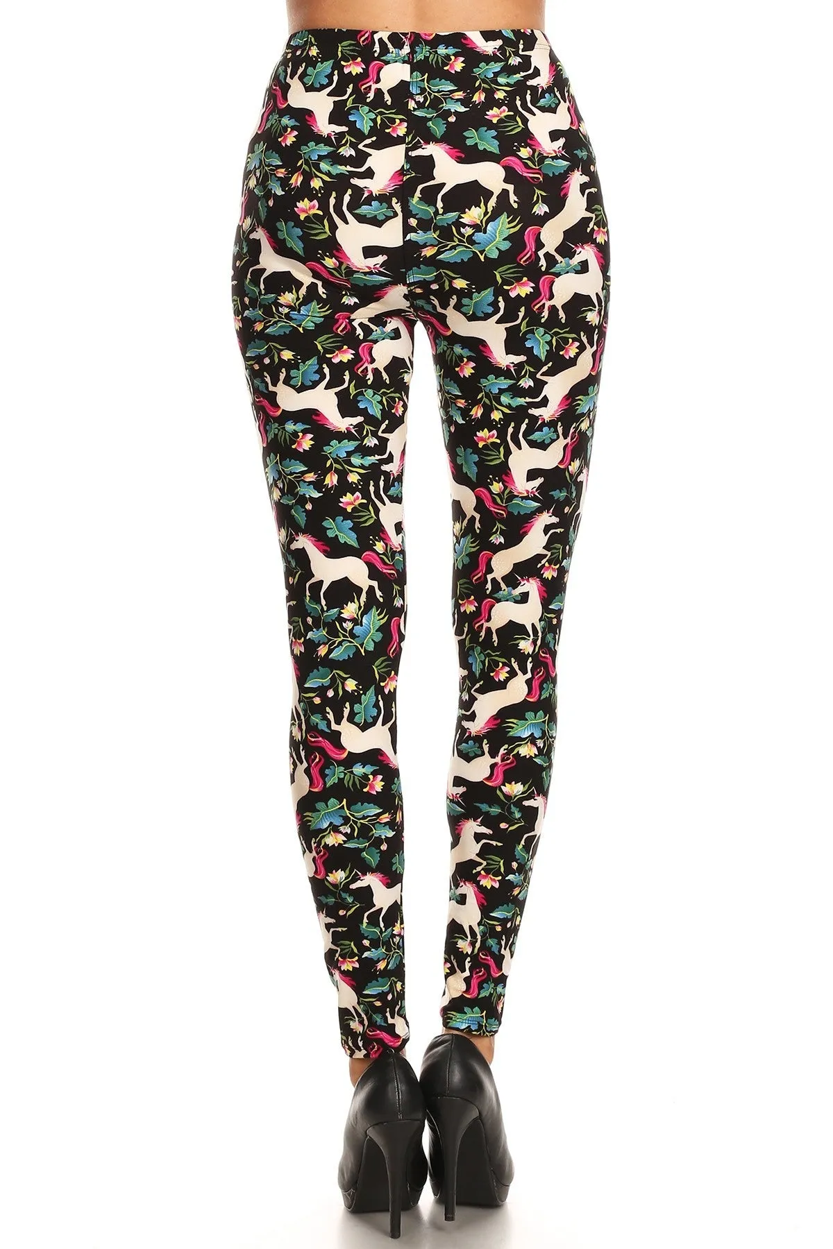 Women's Plus Unicorn Horse Flower Pattern Printed Leggings