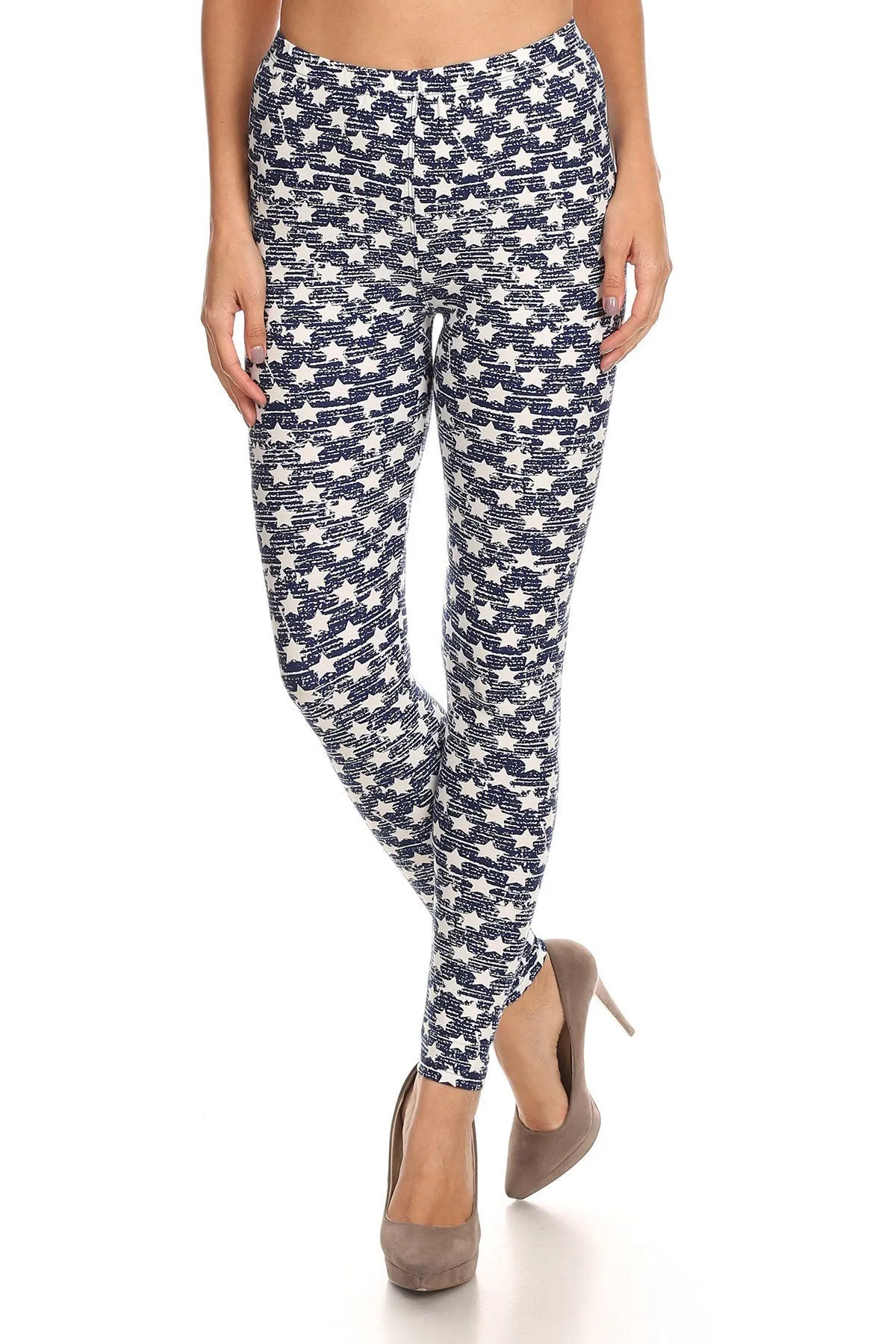 Women's Plus White Little Stars Faded Pattern Printed Leggings