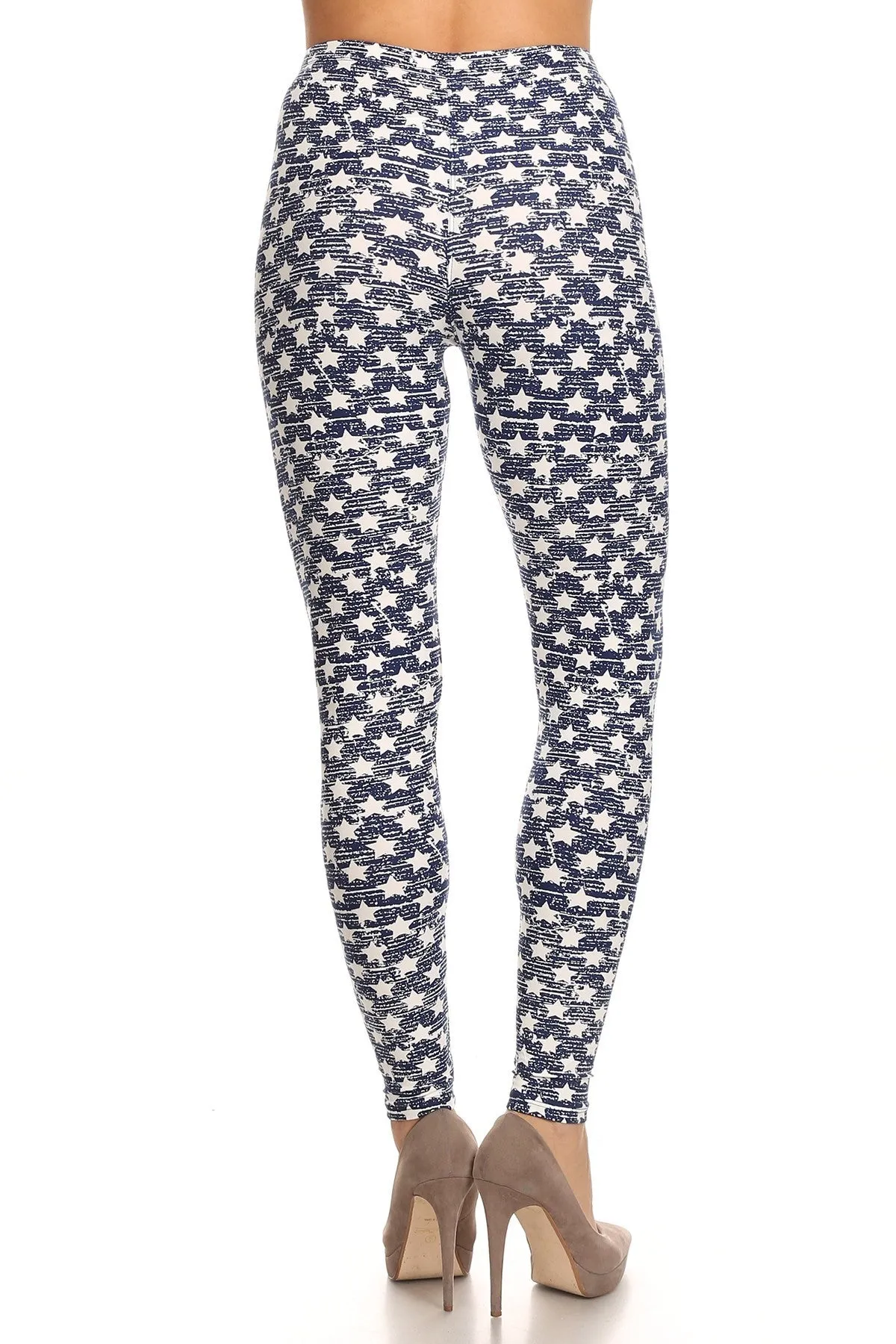 Women's Plus White Little Stars Faded Pattern Printed Leggings