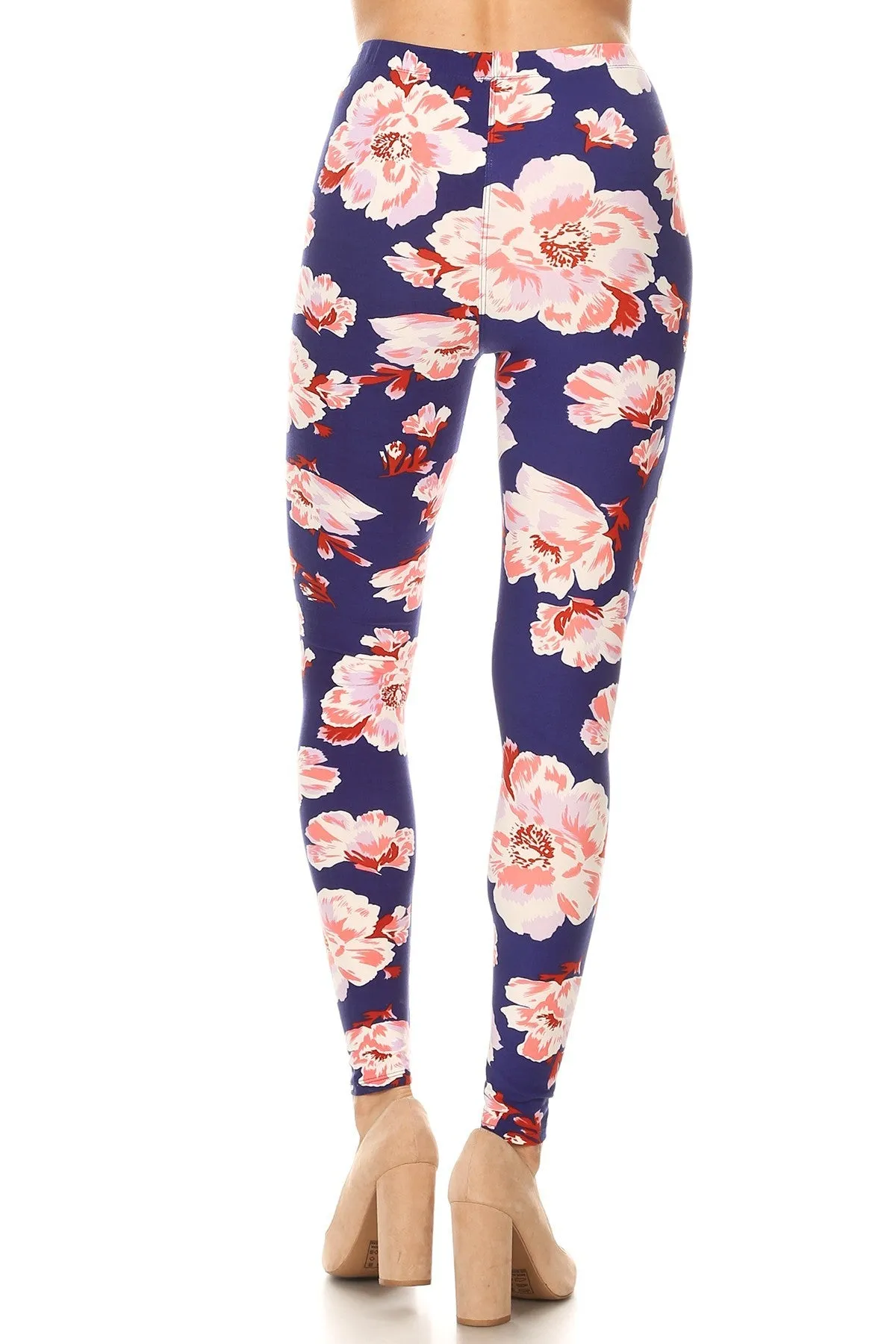 Women's Regular Big Pink Rose in Purple Pattern Printed Leggings