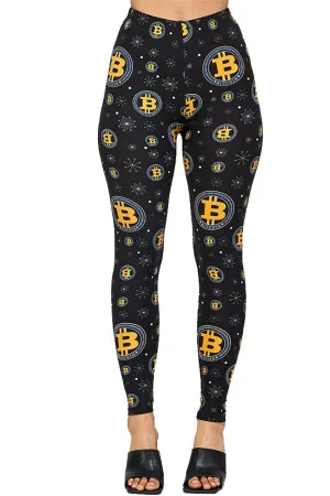 Women's Regular Black Bitcoin Pattern Printed Leggings